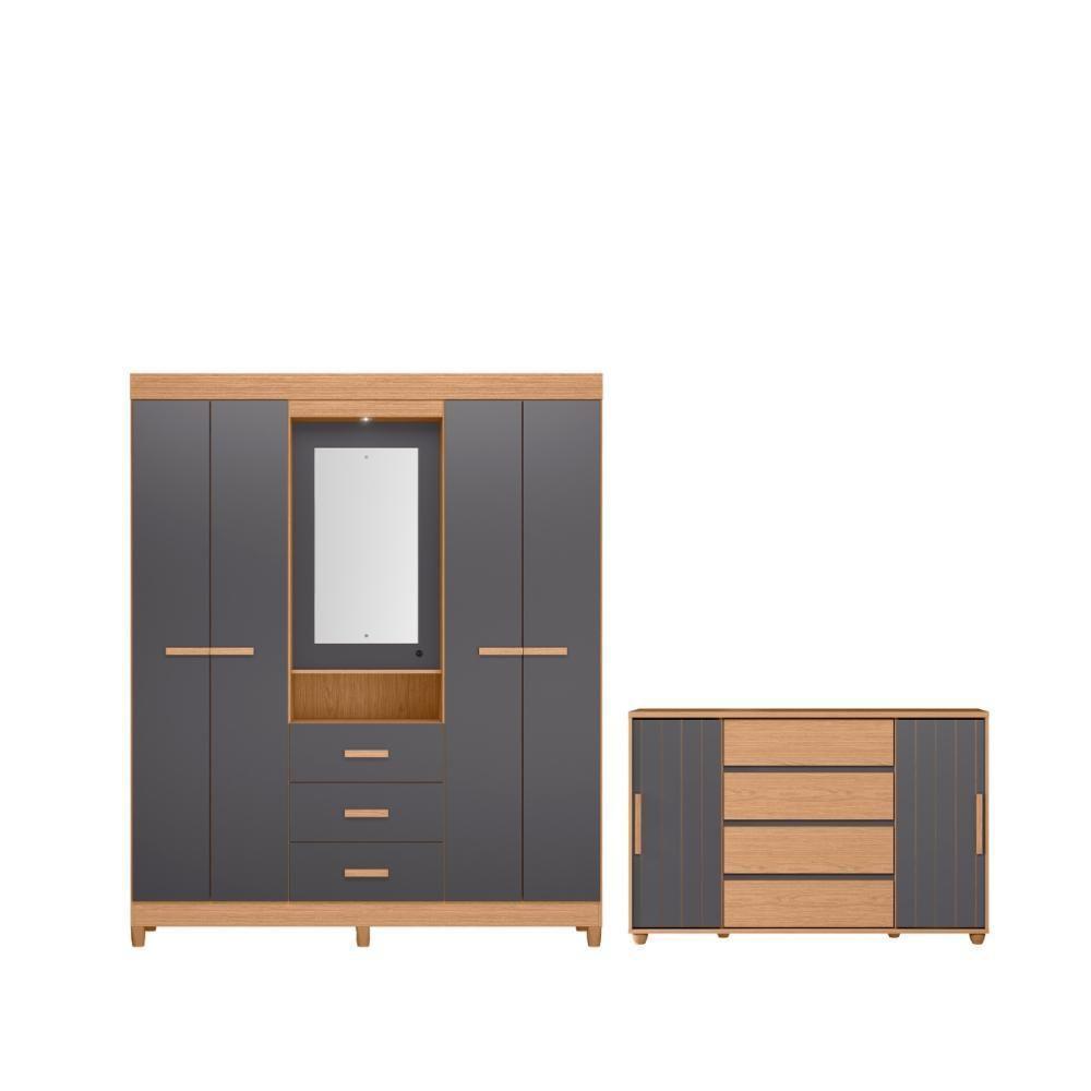 Conjunto Guarda Roupa E Cômoda Brasil Freijó Titanium - 3