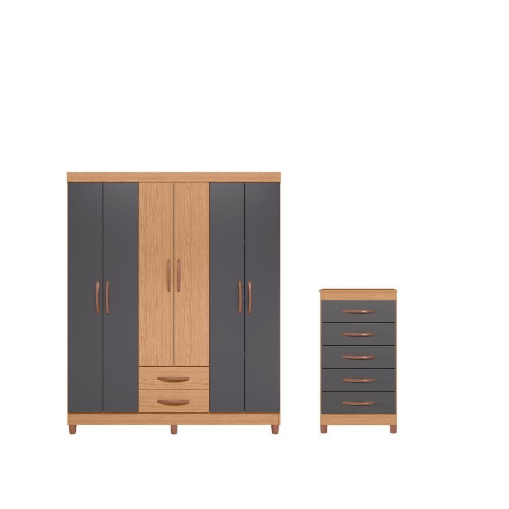 Conjunto Guarda Roupa E Cômoda Ferrari Freijó Titanium - 3