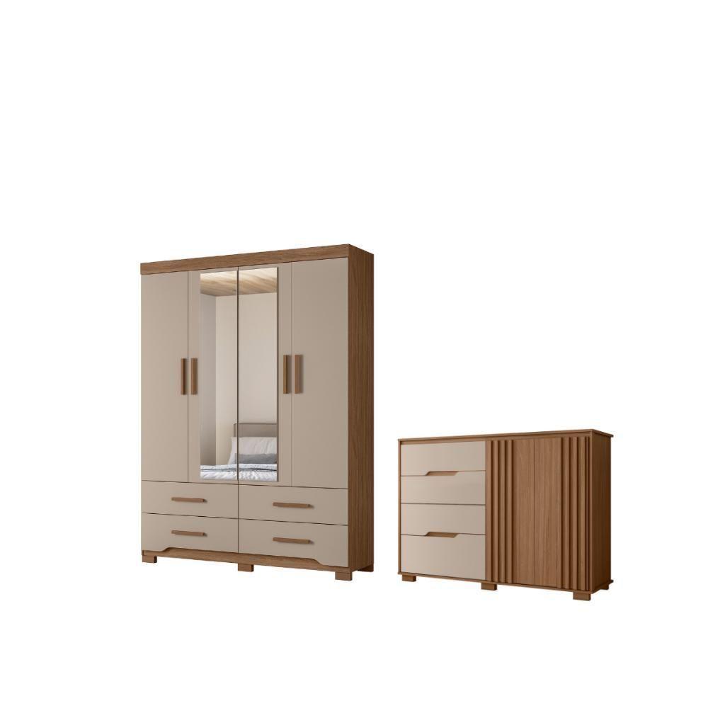 Jogo Roupeiro E Comoda Las Vegas Carvalho Fendi - 3