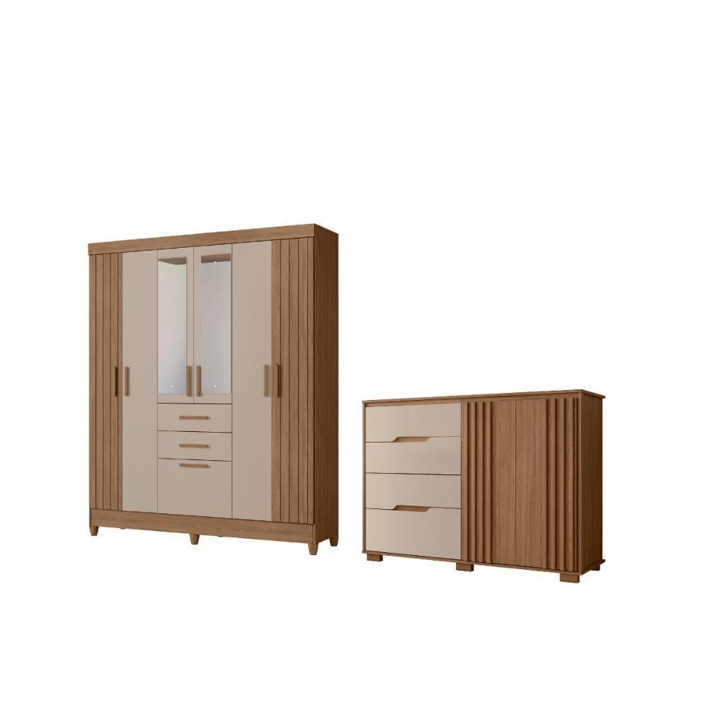 Jogo Roupeiro E Comoda Yokohama Carvalho Fendi - 3