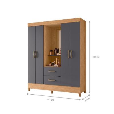 Guarda Roupa Sydney 4 Portas 2 Gavetas Freijó Titanium MDP Mais de Casa