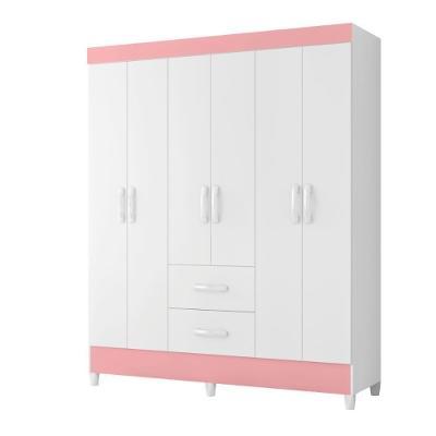 Guarda Roupa Casal Roma 6 Portas 2 Gavetas Branco Rosa MDP Mais de Casa