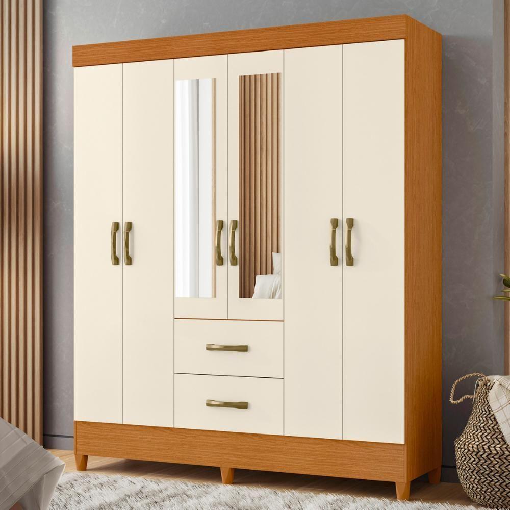 Guarda Roupa 6 Portas Roma Com Espelho Cinamomo Off White - 1