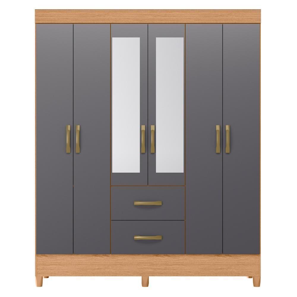 Guarda Roupa 6 Portas Roma Com Espelho Freijó Titanium - 2