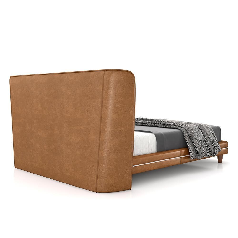 Conjunto Cama Com Cabeceira King Torres Pés Em Madeira Pu/bouclê Caramelo/off White G91 - Gran Belo - 5