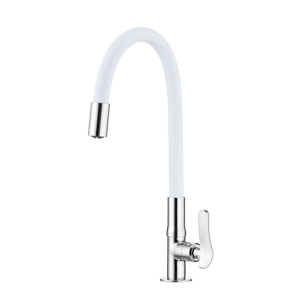 Torneira Lorenzetti Lorenflex 1177 W27 Com Bica Flexível De Bancada Branca Branco - 1