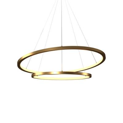 Lustre Pendente Orluce Tabat Or1790 Com 2 Aros 60-40cm Dourado Led Bivolt