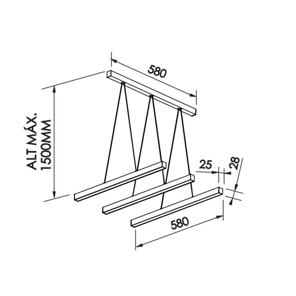 Lustre Pendente Newline Fit Led 725 Bivolt Preto 3000k Luz Amarela - 4