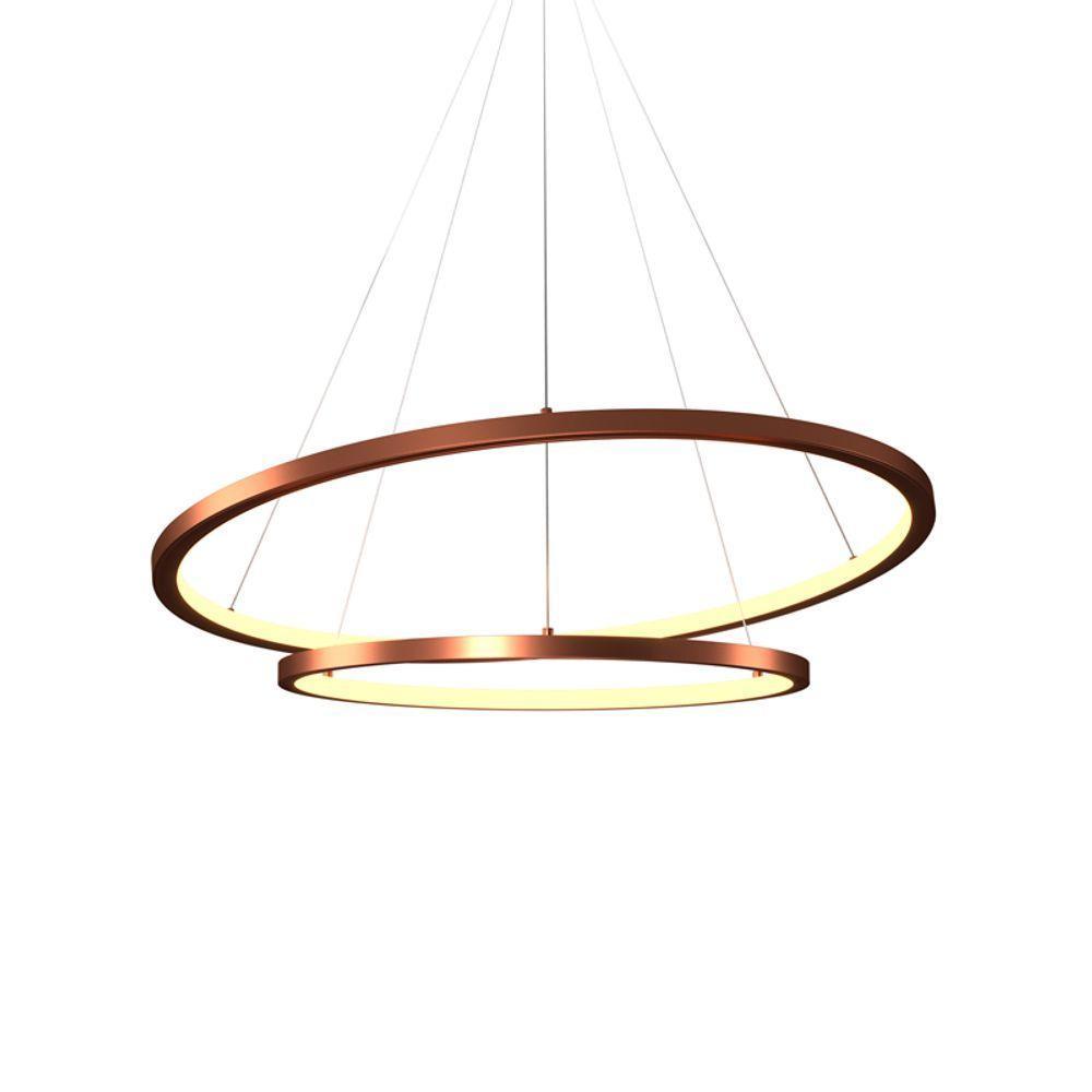 Lustre Pendente Orluce Tabat Or1791 Com 2 Aros 60-40cm Cobre Led Bivolt - 1