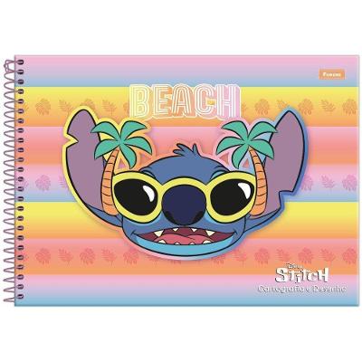 Caderno De Cartografia E Desenho Espiral Capa Dura Disney Stitch 80 Folhas Foroni Colorido
