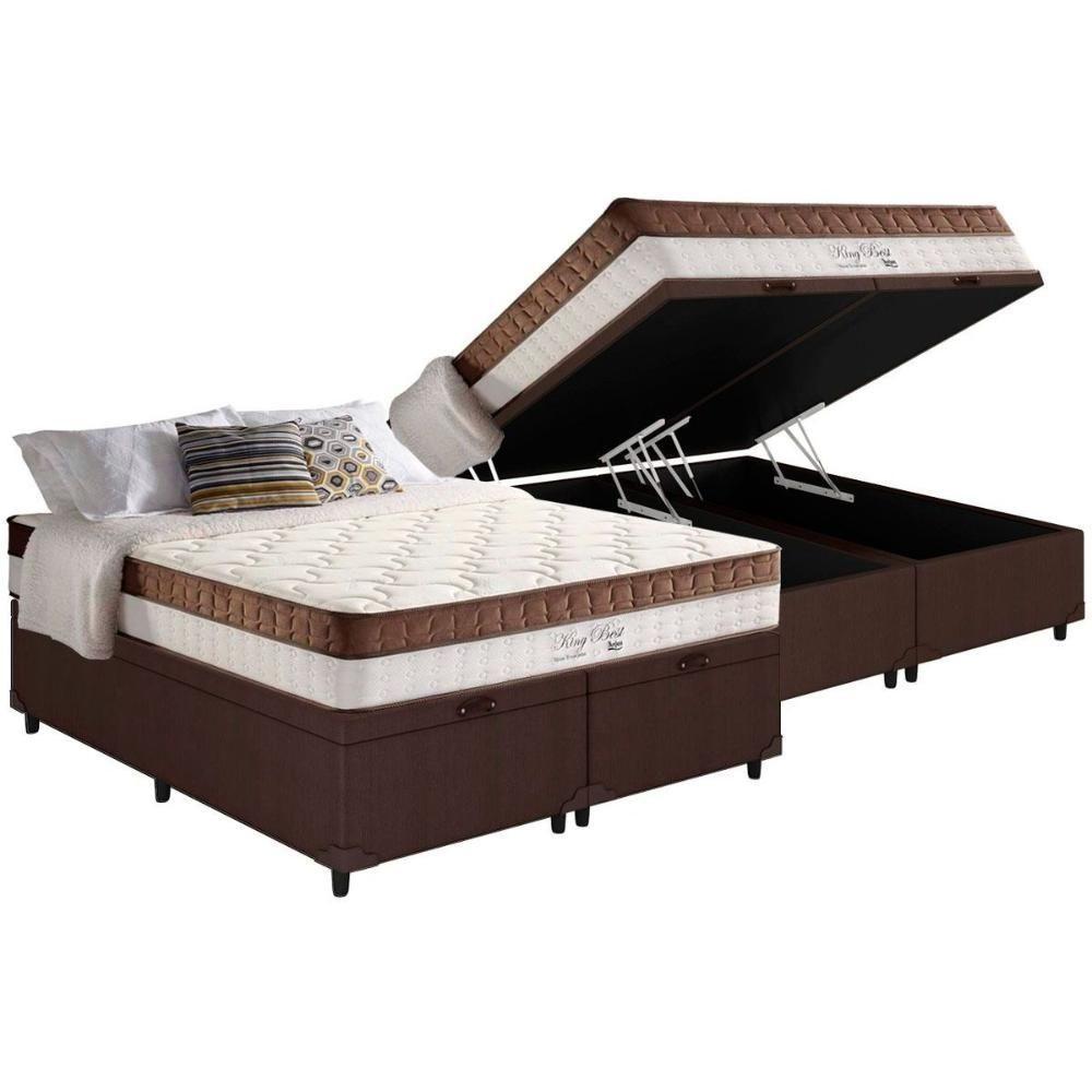 Cama Box Baú: Colchão Molas Ensacadas Superlastic King Best + Base Crc Courano Brown (193x203) - 1