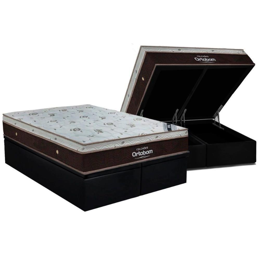Cama Box Baú: Colchão Molas Superpocket Ensacadas Ortobom Sleep King + Base Crc Suede Black (186x198) - 1