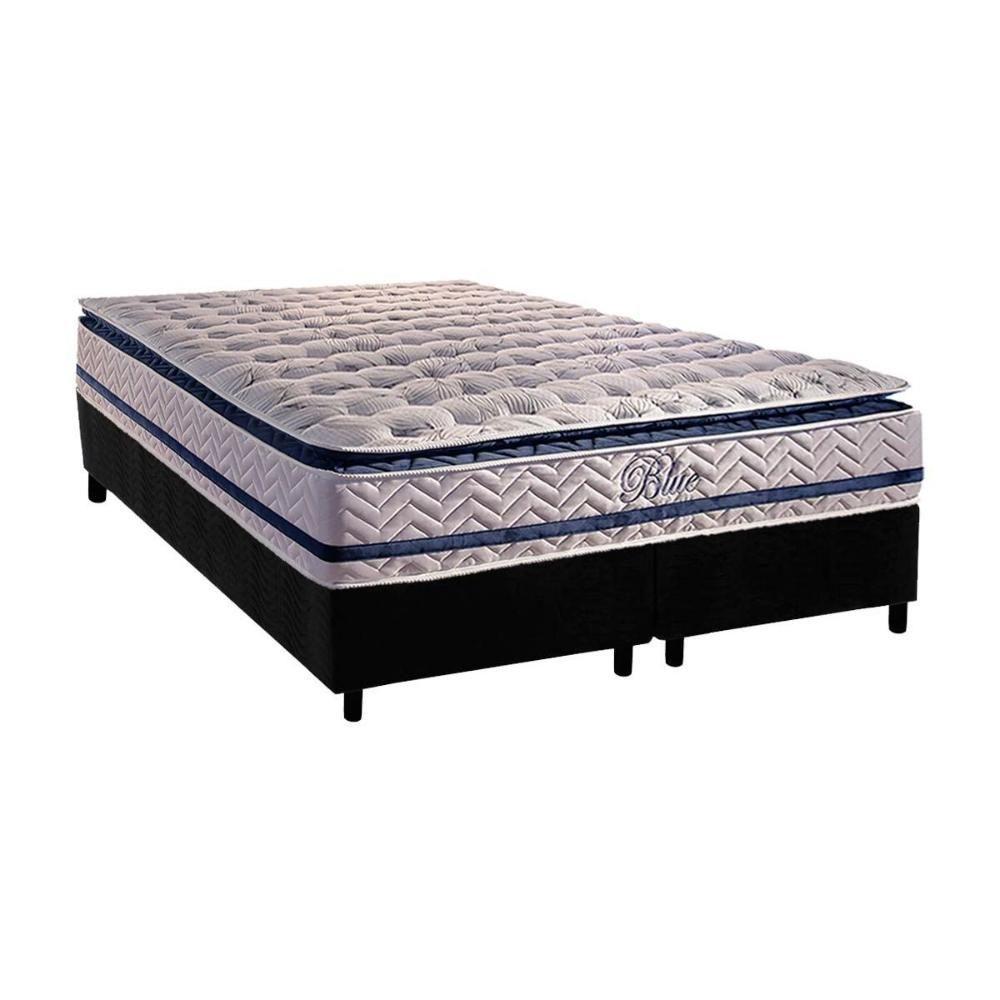 Cama Box King: Colchão Molas Ensacadas Paropas Blue + Base Crc Rústico Black (193x203) - 1