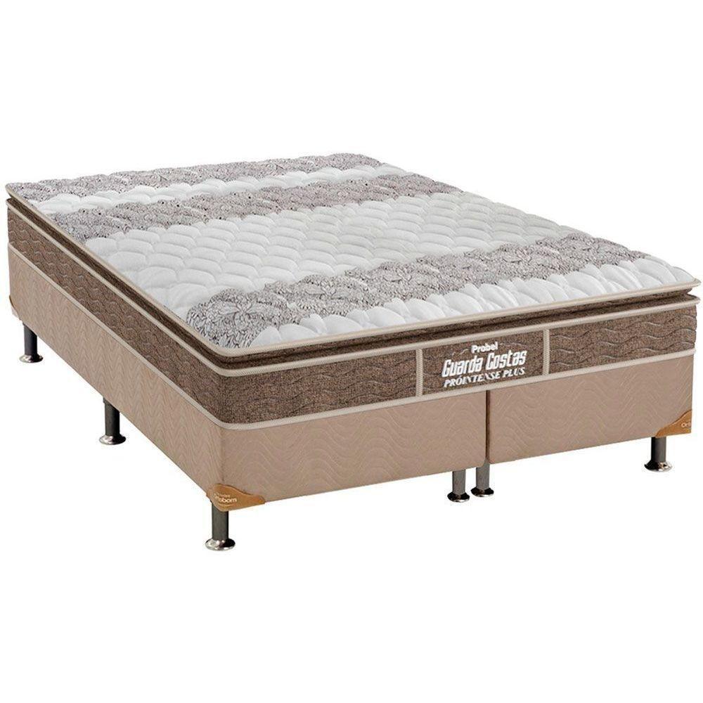 Cama Box King: Colchão Espuma D33 Probel Anatômico Guarda Costas Próintense Plus + Base Crc Suede Clean (193x203) - 1