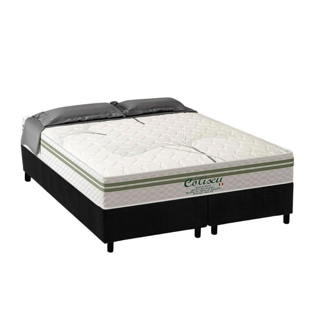 Cama Box Queen: Colchão Molas Ensacadas Paropas Coliseu + Base Crc Suede Black (158x198) - 1