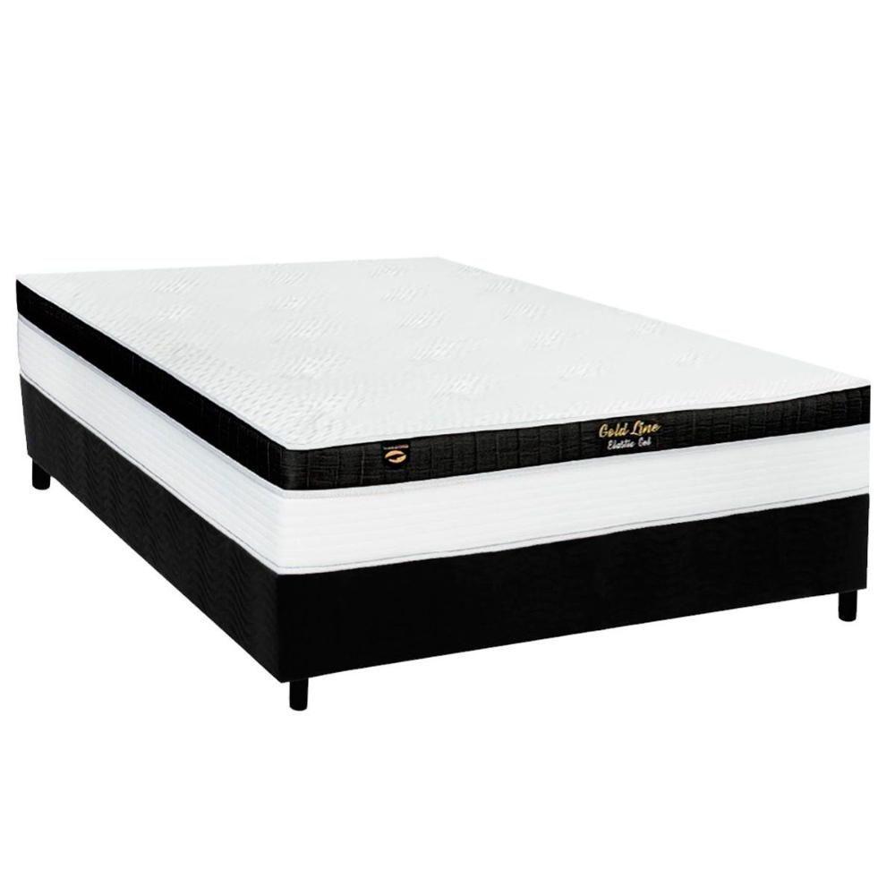 Cama Box Casal: Colchão Molas Ensacadas Luckspuma Gold Line Elastic Gel + Base Crc Suede Black (138x188) - 1