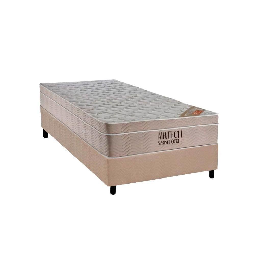 Cama Box Solteiro: Colchão Molas Masterpocket Ensacadas Ortobom Airtech + Base Crc Suede Clean (88x188) - 1