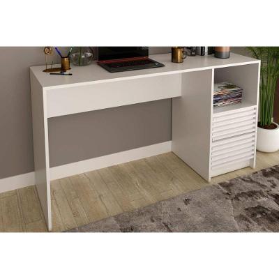 Mesa Escrivaninha Me4174 Estilo Ripado 2 Gavetas em Madeira com Gaveteiro Branco