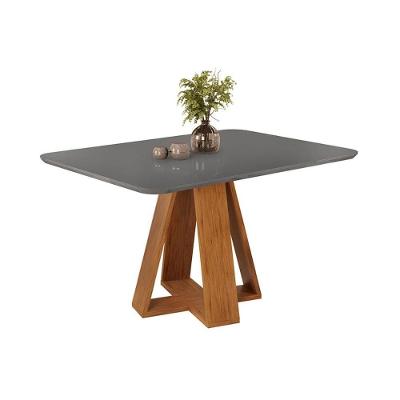 Mesa Para Cozinha Celeste Com Tampo Madeirado Vidro Curvo 120x90cm Freijo-cinza Urbano Dj Móveis