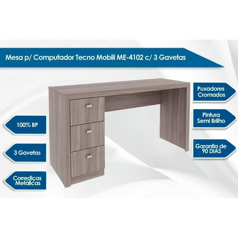 Mesa De Computador Me4102 Com 3 Gavetas Branco Tecno Mobili - 7