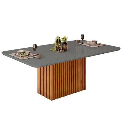 Mesa Para Cozinha Canes Com Tampo Madeirado Com Vidro Curvo 200x100cm Freijo-cinza Urbano Dj Móveis