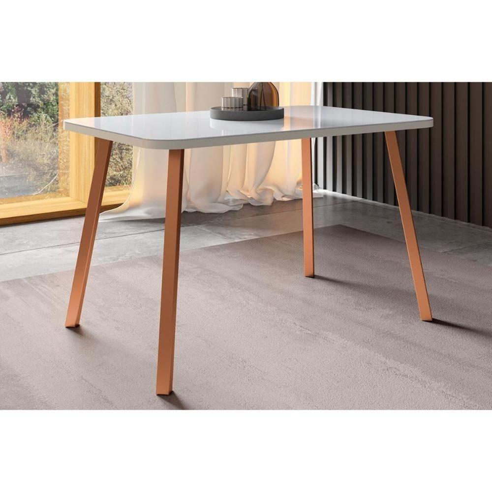 Mesa Para Cozinha Ariel Menor 1602 Com Tampo Madeirado Vidro 120x80cm Rose Off White Carraro - 1