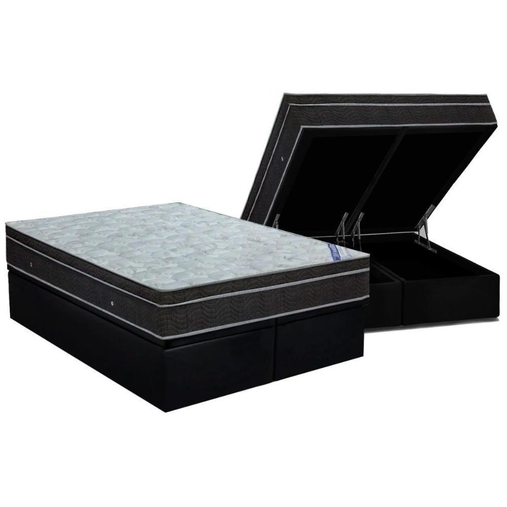 Cama Box Baú King: Colchão Molas Bonnel Ortobom Nanolastic Light + Base Crc Suede Black (186x198) - 1