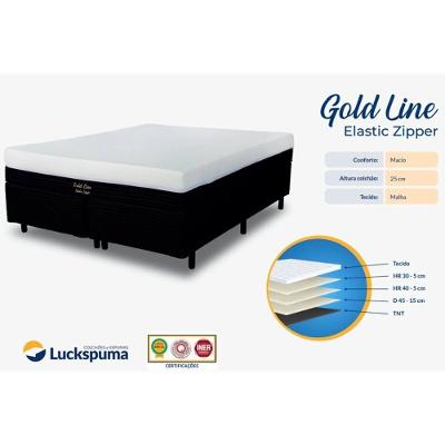 Cama Box Baú Casal: Colchão Molas Ensacadas Luckspuma Gold Line Elastic Zipper + Base Crc Suede Black (138x188)