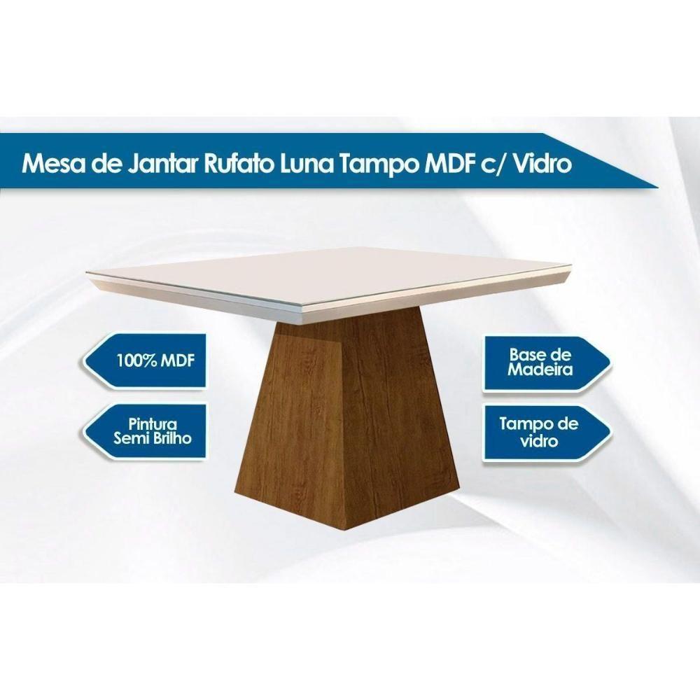 Mesa Para Cozinha Luna Com Tampo 120x80cm Madeirado Vidro Canto Curvo Imbuia Ripado 3d Off White Rufato - 3