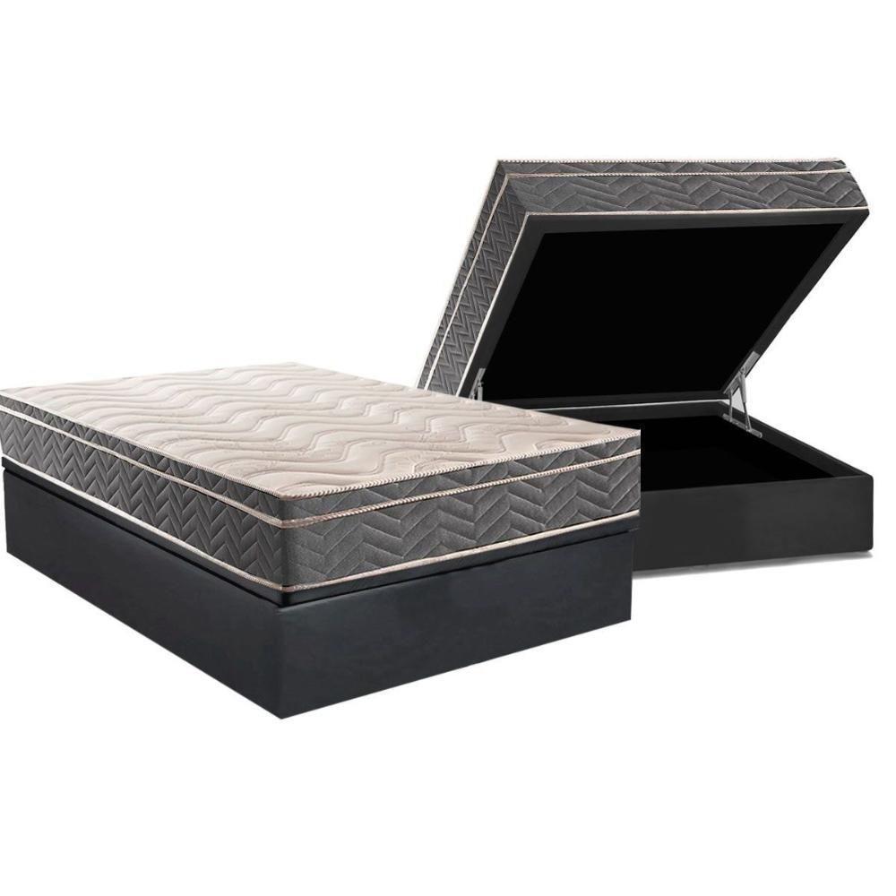 Cama Box Baú Casal: Colchão Ortopédico Paropas D45 Conforto Mega Firme + Base Crc Suede Gray (138x188) - 1