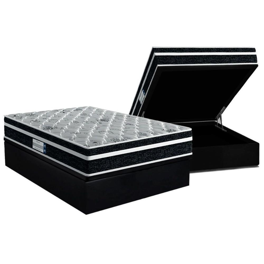 Cama Box Baú Casal: Colchão Anatômico Probel D45 Prodormir Plus Black + Base Crc Suede Black (138x188) - 1
