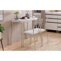 Conjunto Mesa Sala Jantar Multiuso Dobrável E 2 Banquetas 1700 Prata Branco Prata Branco Carraro - 1