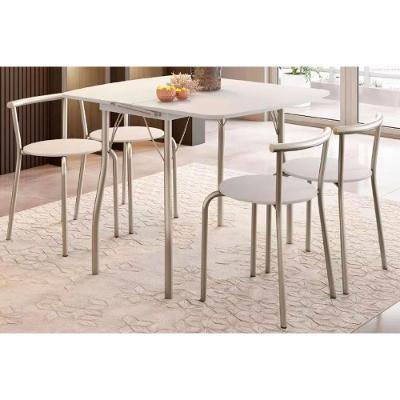 Conjunto Mesa Sala Jantar Dobrável E 4 Banquetas 105 Prata Branco Prata Branco Carraro