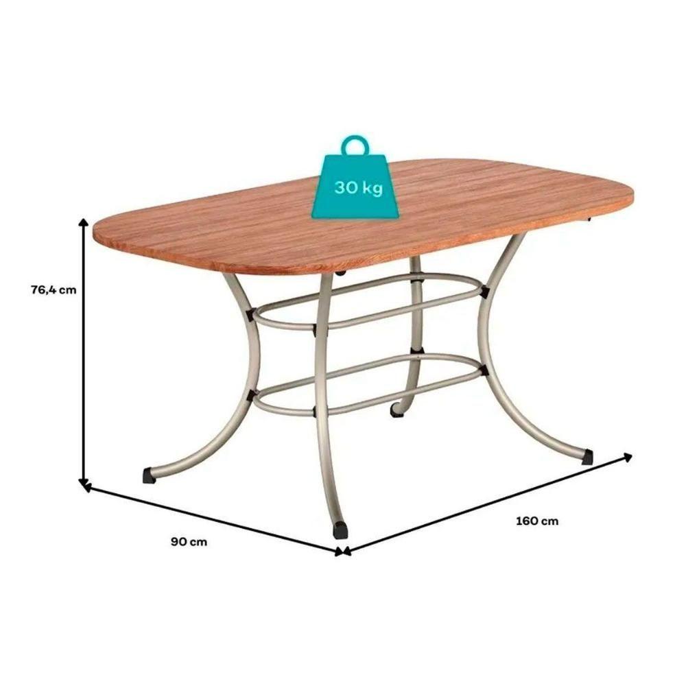 Conjunto Mesa Sala Jantar 1547 Aço Com Tampo Madeirado 160x90cm E 6 Cadeiras 190 Prata Freijó Prata Branco Carraro - 4