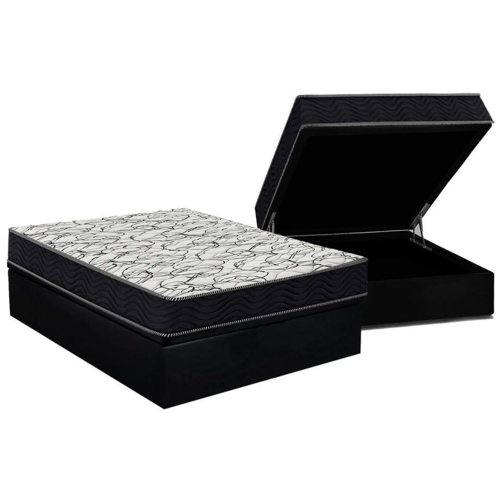 Cama Box Baú Casal: Colchão Espuma D45 Ortobom - Airtech 150 + Base Crc Suede Black (138x188) - 1