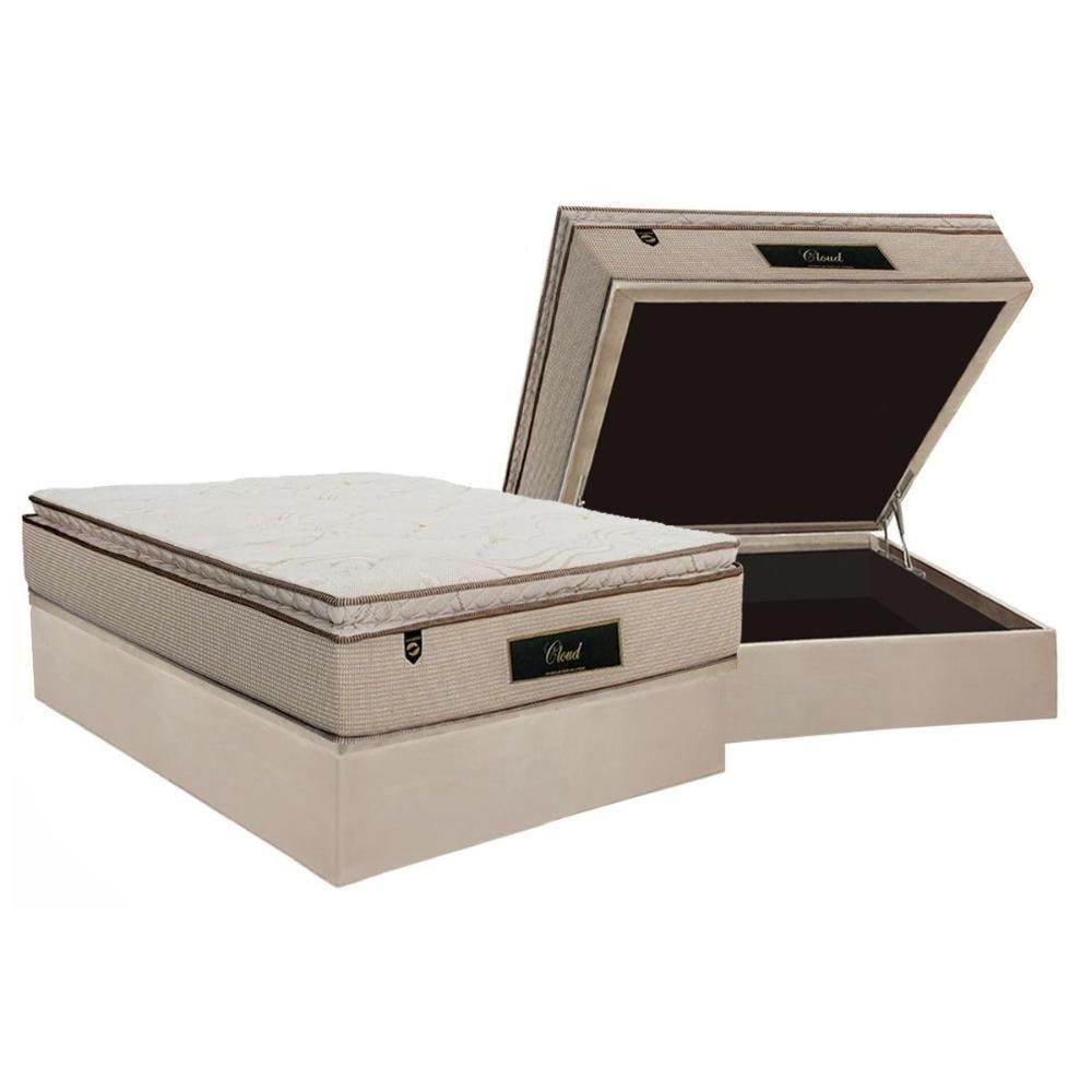 Cama Box Baú Casal: Colchão Molas Ensacadas Luckspuma Cloud + Base Crc Suede Clean (138x188) - 1