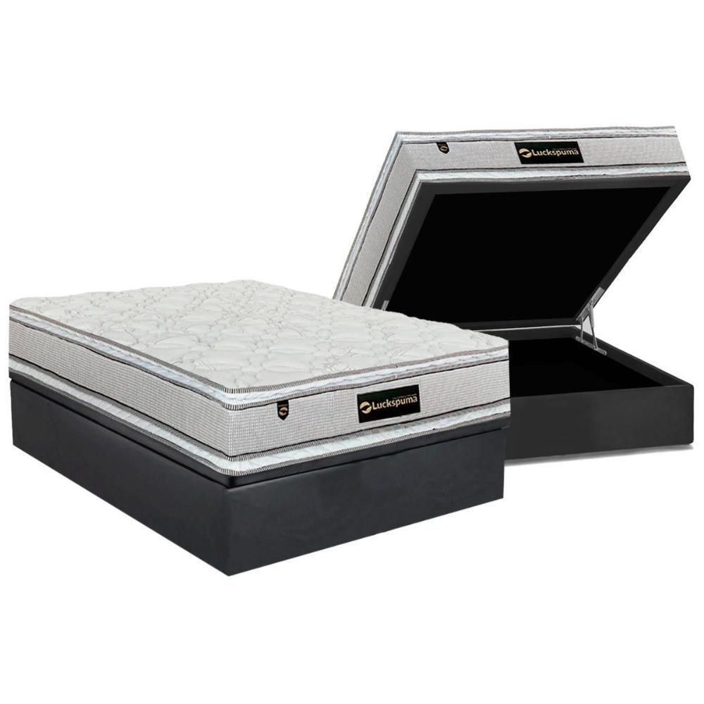 Cama Box Baú Casal: Colchão Molas Ensacadas Luckspuma Lucksfaction Plus Gray + Base Crc Suede Gray (138x188) - 1