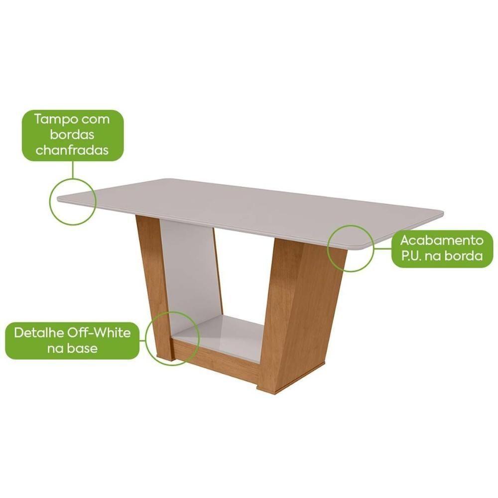 Mesa Para Cozinha Apogeu Plus Com Tampo Madeirado Vidro 170x90cm Amêndoa Off White Lopas - 3