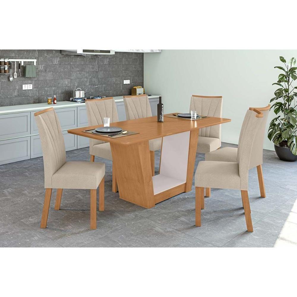 Mesa Para Cozinha Apogeu Plus Com Tampo Madeirado Vidro 170x90cm Amêndoa Off White Lopas - 7