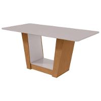 Mesa Para Cozinha Apogeu Plus Com Tampo Madeirado Vidro 170x90cm Amêndoa Off White Lopas - 1