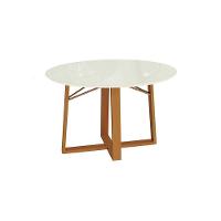 Mesa Para Cozinha Elma Madeira Maciça Com Tampo Madeirado Com Vidro 120x120cm Carvalho Off White Kappesberg - 1