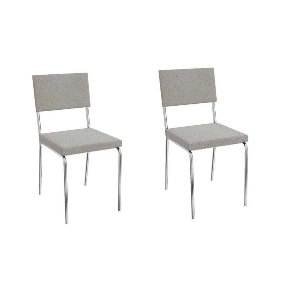 Conjunto Mesa Sala Jantar Volga Com Tampo De Vidro 90cm E 4 Cadeiras Zaria Cromada Boucle Bege Kappesberg - 5