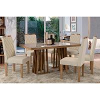 Mesa Para Cozinha Alteia Com Tampo Madeirado Com Vidro 90x160cm Nogueira Off White Vidro Off White Kappesberg - 3