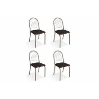 Conjunto Mesa De Cozinha Volga Com Tampo De Vidro 95x95cm E 4 Cadeiras Noruega Preto Fosco Capuccino Kappesberg - 4