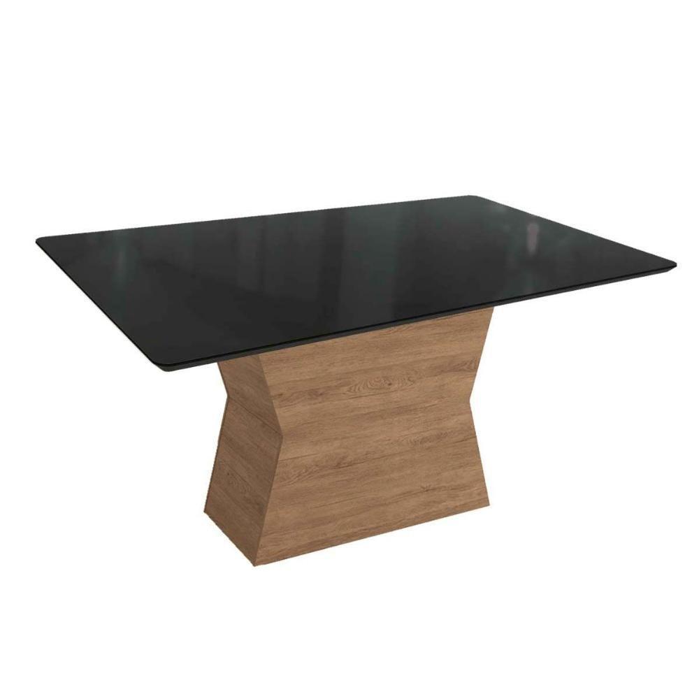 Mesa Para Cozinha Tília Com Tampo Madeirado Com Vidro 90x160cm Nogueira Preto Fosco Vidro Preto Kappesberg - 1