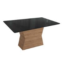 Mesa Para Cozinha Tília Com Tampo Madeirado Com Vidro 90x160cm Nogueira Preto Fosco Vidro Preto Kappesberg - 1