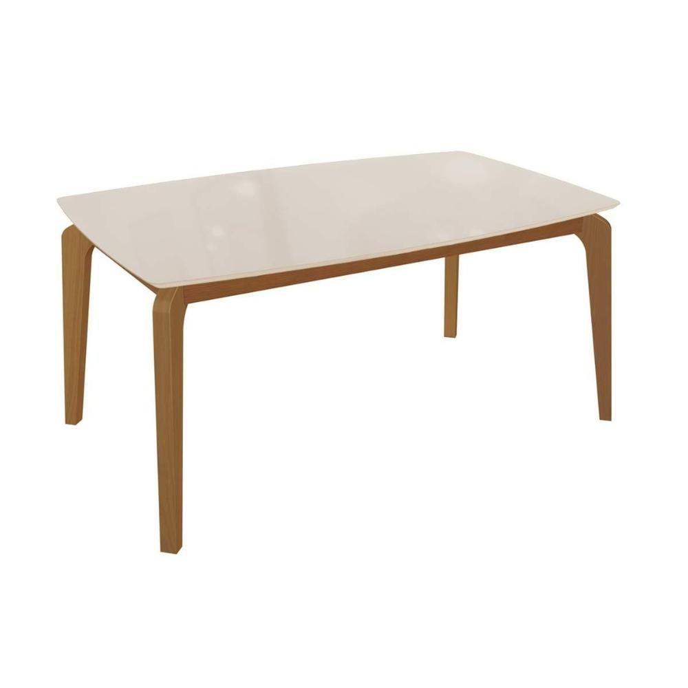Mesa Para Cozinha Petra Com Tampo Madeirado Com Vidro 90x170cm Carvalho Off White Vidro Off White Kappesberg - 1