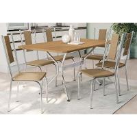 Conjunto Mesa Sala Jantar Loire Tampo Madeirado 90x160cm E 6 Cadeiras Lisboa Cromado Nogueira Capuccino Kappesberg - 1