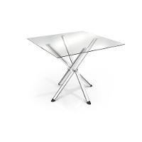 Conjunto Mesa Sala Jantar Volga Com Tampo De Vidro 90cm E 4 Cadeiras Zaria Cromada Suede Bege Kappesberg - 8