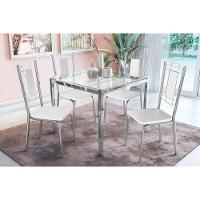 Conjunto Mesa Sala Jantar Reno Com Tampo De Vidro 90x90cm E 4 Cadeiras Lisboa Cromada Branco Kappesberg - 1